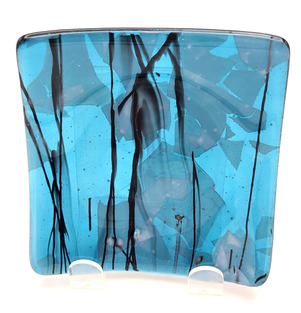 Plate-Steel Blue with Black Stringer and White Confetti by Kathy Kollenburn