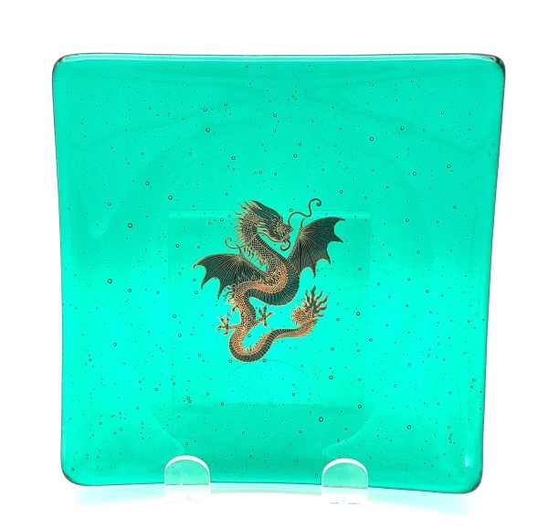 Plate-Green with Gold Dragon by Kathy Kollenburn