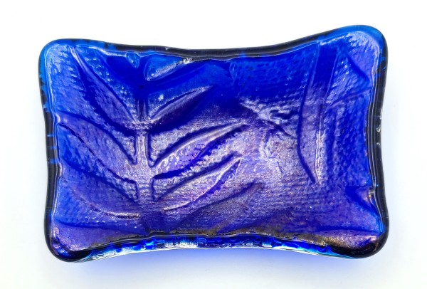 Trinket Dish-Blue Irid with Leaf Impressions by Kathy Kollenburn
