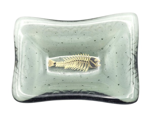 Trinket Dish-Silver Gray with Gold Fish Skeleton by Kathy Kollenburn
