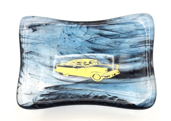 Trinket Dish-Black/Clear Streaky with Gold Bel Aire by Kathy Kollenburn
