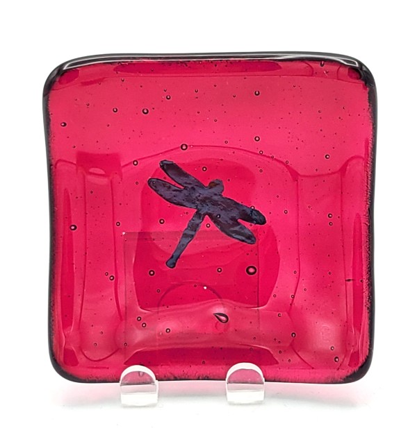 Trinket Dish-Copper Dragonfly in Ruby Red Tint by Kathy Kollenburn