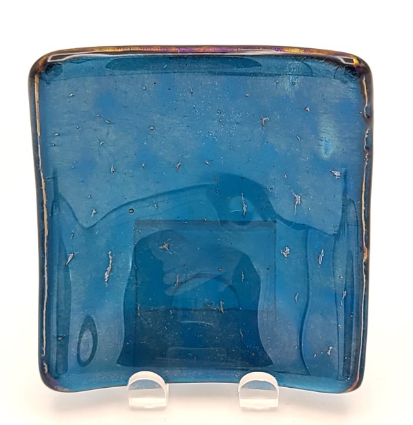 Trinket Dish-Steel Blue Irid with Pattern by Kathy Kollenburn