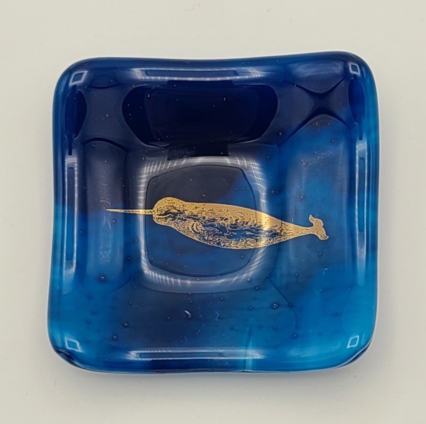 Trinket Dish-Copper Blue Streaky with Gold Narwhal by Kathy Kollenburn