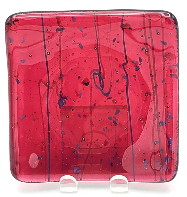 Small Plate in Ruby Red Tint with MardiGras Glass in Pinks by Kathy Kollenburn