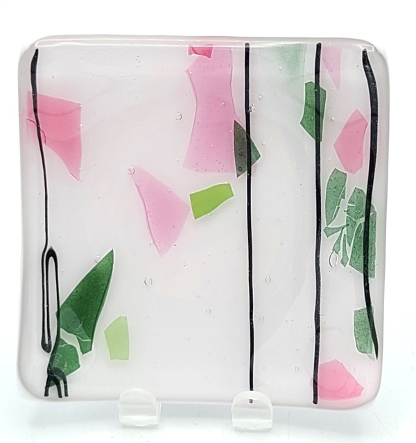 Small Plate-White with Pink & Green Confetti and Black Stringer by Kathy Kollenburn