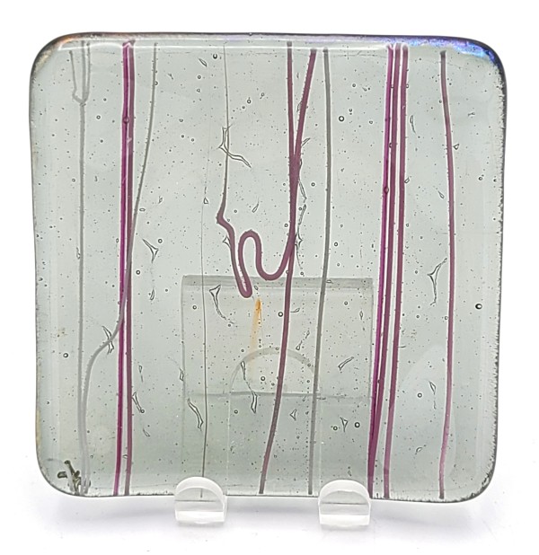 Small Plate-Silver with Pink/Vanilla Stringer by Kathy Kollenburn
