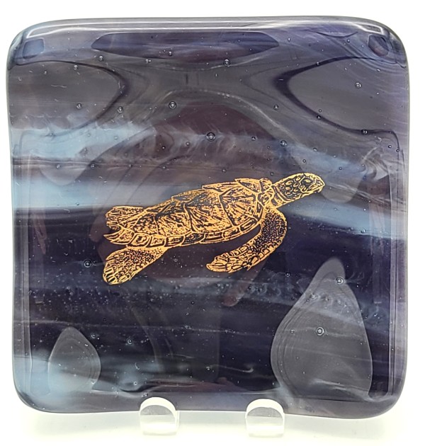 Small Plate-Blue Streaky with Gold Sea Turtle by Kathy Kollenburn