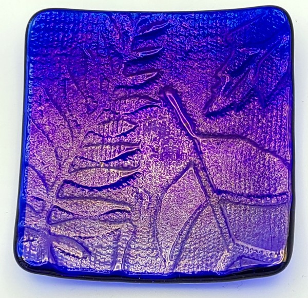 Small Plate-Blue Irid with Leaf Impressions by Kathy Kollenburn