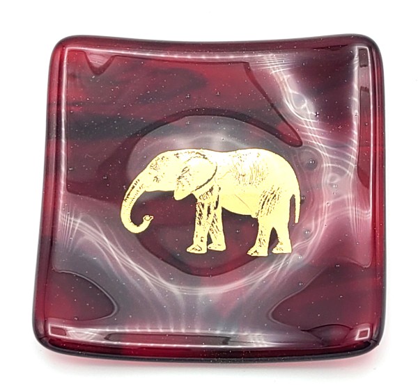 Small Plate-Red Streaky with Gold Elephant by Kathy Kollenburn