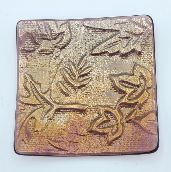 Small Plate-Plum Irid with Leaf Impressions by Kathy Kollenburn