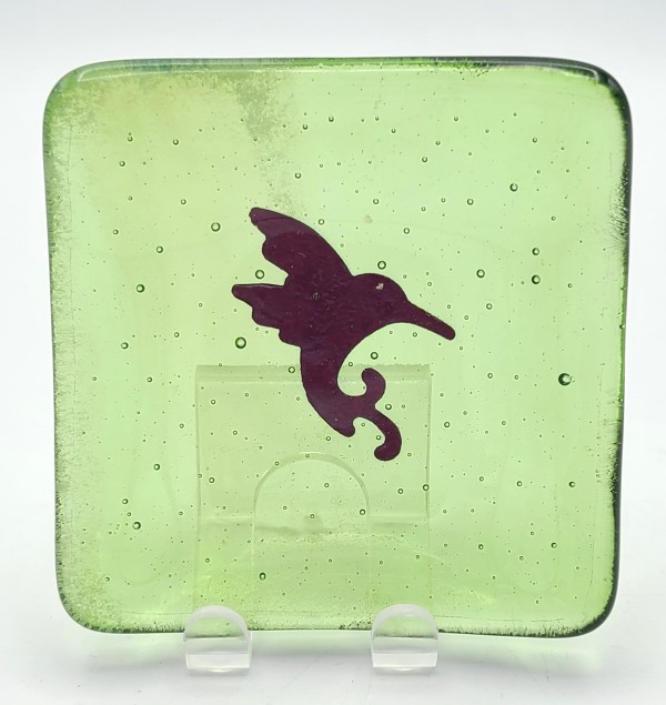 Trinket Dish-Green with Copper Hummingbird by Kathy Kollenburn