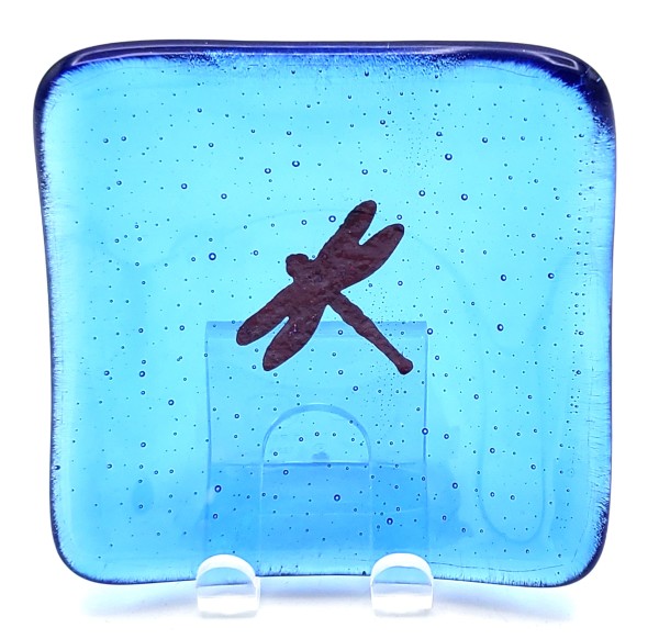 Trinket Dish-Sky Blue with Copper Dragonfly by Kathy Kollenburn