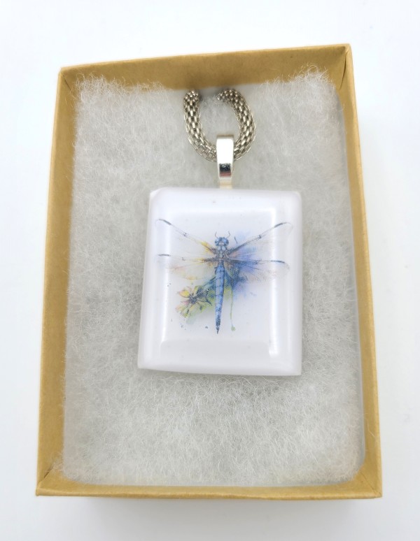 Necklace-Dragonfly on White by Kathy Kollenburn