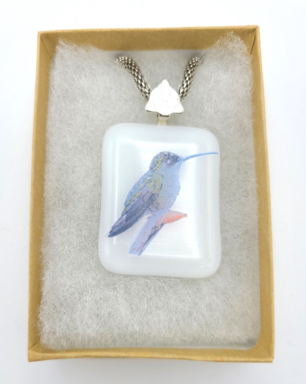 Necklace-Hummingbird on Branch on White by Kathy Kollenburn