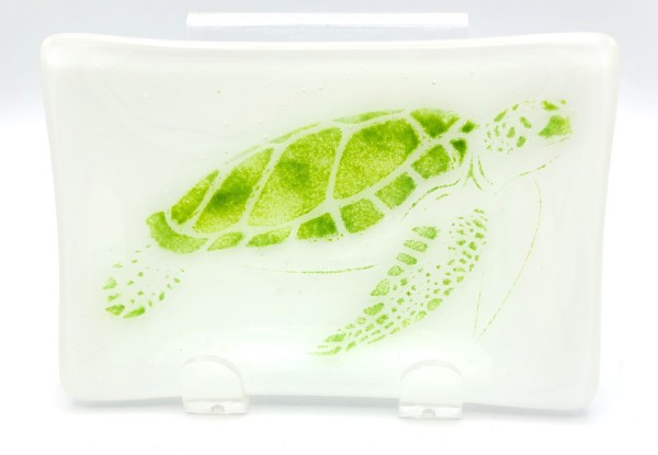 Soap Dish/Spoon Rest-White with Green Sea Turtle by Kathy Kollenburn