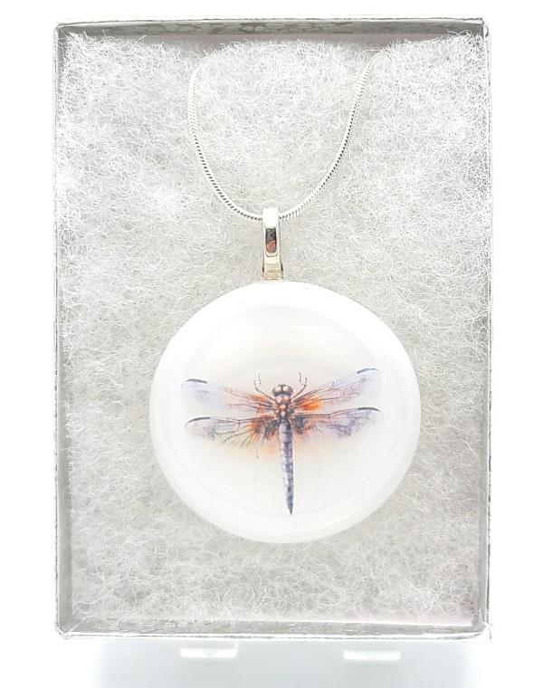 Necklace-White with Dragonfly by Kathy Kollenburn