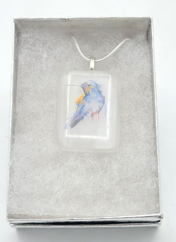 Necklace-White with Hummingbird by Kathy Kollenburn