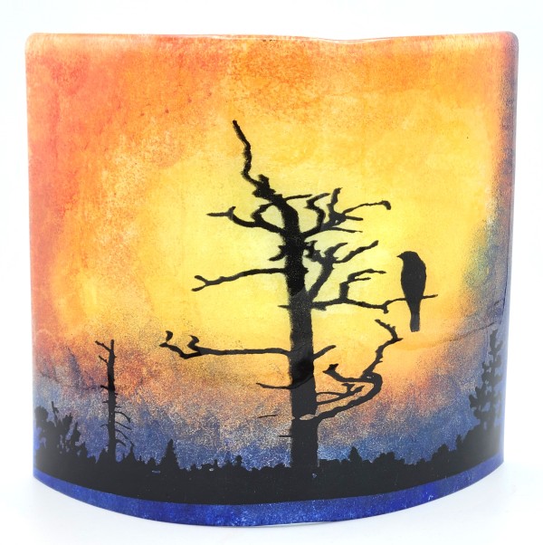 Stand-Up Curve-Raven on Tree Snag Overlooking Sunrise by Kathy Kollenburn
