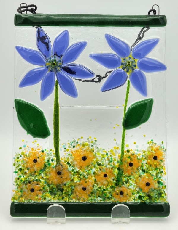 Garden Hanger-Blue Flowers with Orange/White Pom Flowers by Kathy Kollenburn