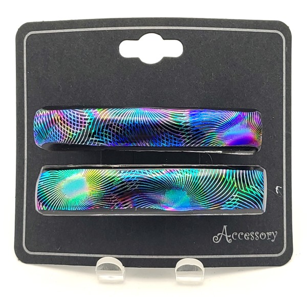 Barrette, Pair-Small with Swirl on Dichroic by Kathy Kollenburn