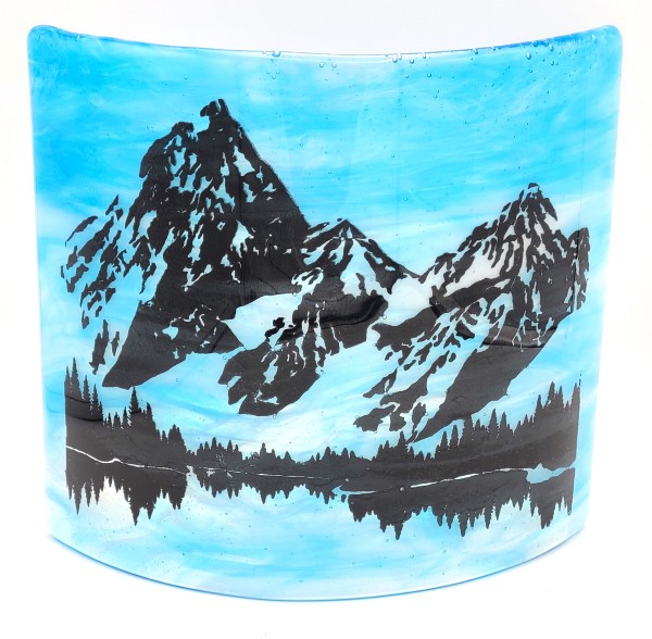 Stand-Up Curve-Mountain Scene on Turquoise/White Streaky by Kathy Kollenburn
