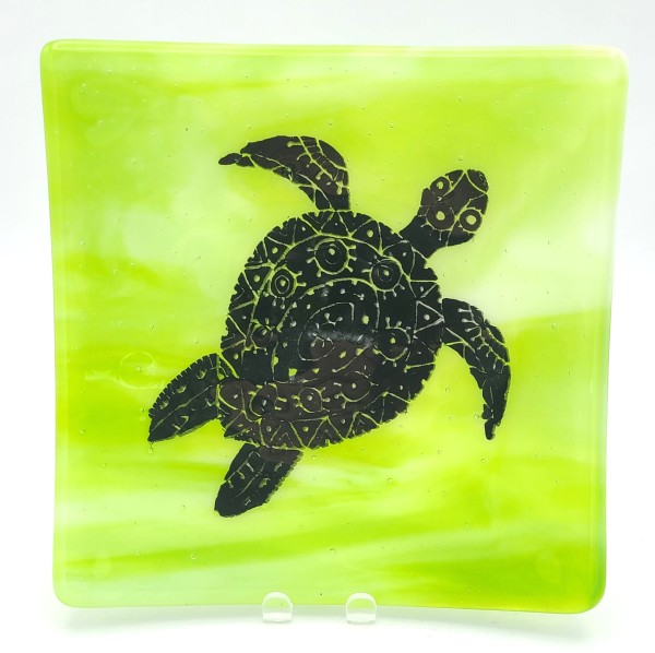 Plate-Sea Turtle on Green/White Streaky by Kathy Kollenburn