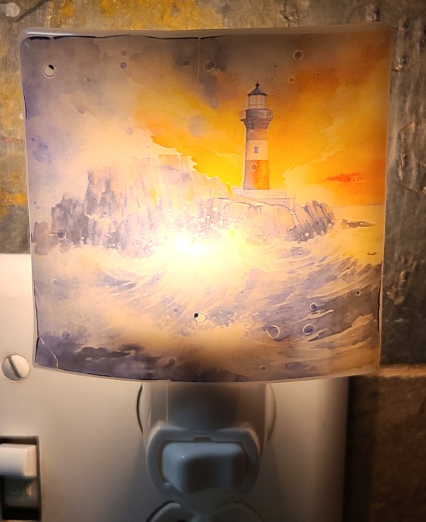 Nightlight-Lighthouse with Waves by Kathy Kollenburn
