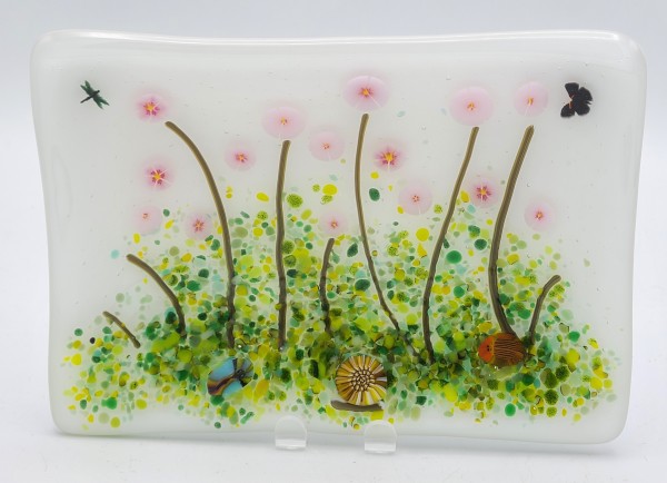 Soap Dish/Spoon Rest with Pink Flower Garden by Kathy Kollenburn