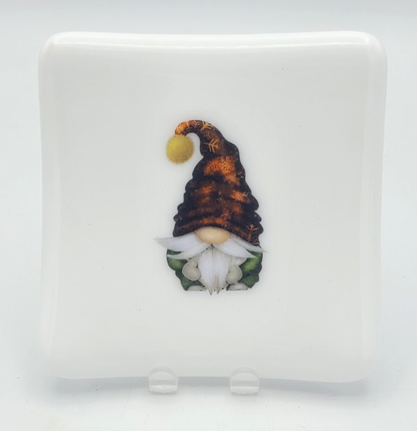 Small Plate-Red Hatted Gnome on White by Kathy Kollenburn