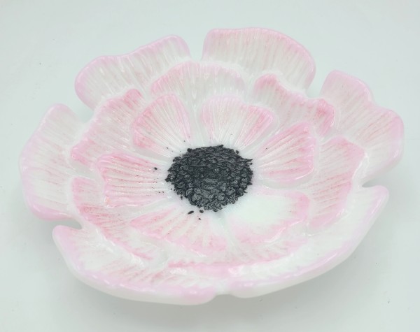 Poppy Dish-Small in White with Pink Tinged Edges by Kathy Kollenburn