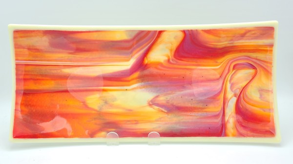 Long Rectangular Plate-Red/Orange Streaky by Kathy Kollenburn