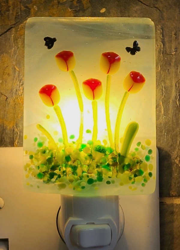 Nightlight-Tulips with Butterfly and Bee by Kathy Kollenburn