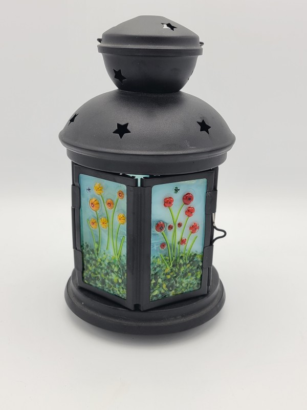 Lantern-Small, Black with Floral Panels by Kathy Kollenburn
