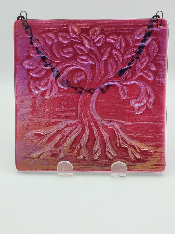 Garden Hanger-Tree of Life, Small Cranberry Irid by Kathy Kollenburn