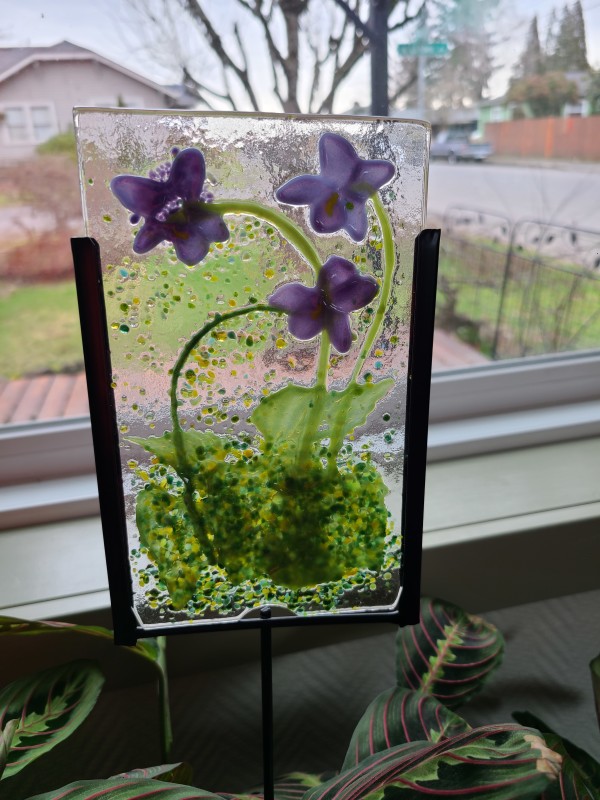 Garden Stake-Wood Violets by Kathy Kollenburn