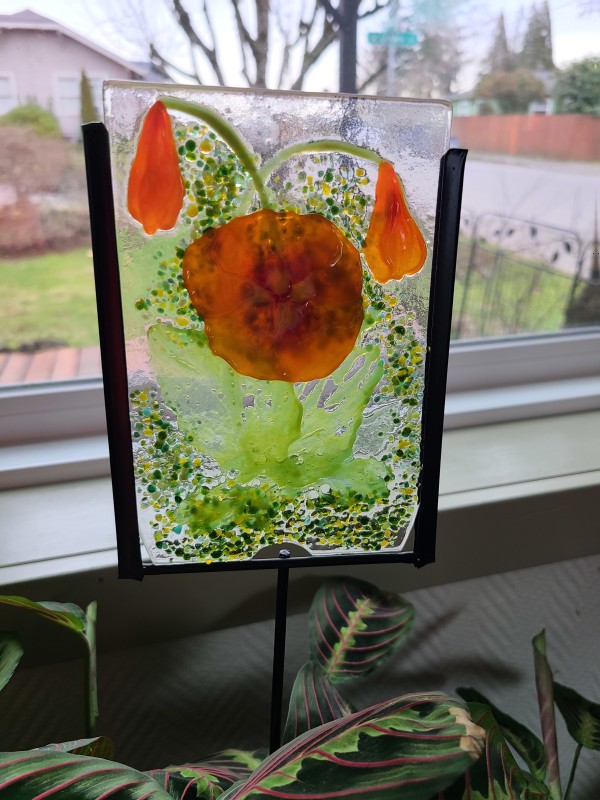 Garden Stake-Orange Pansies by Kathy Kollenburn