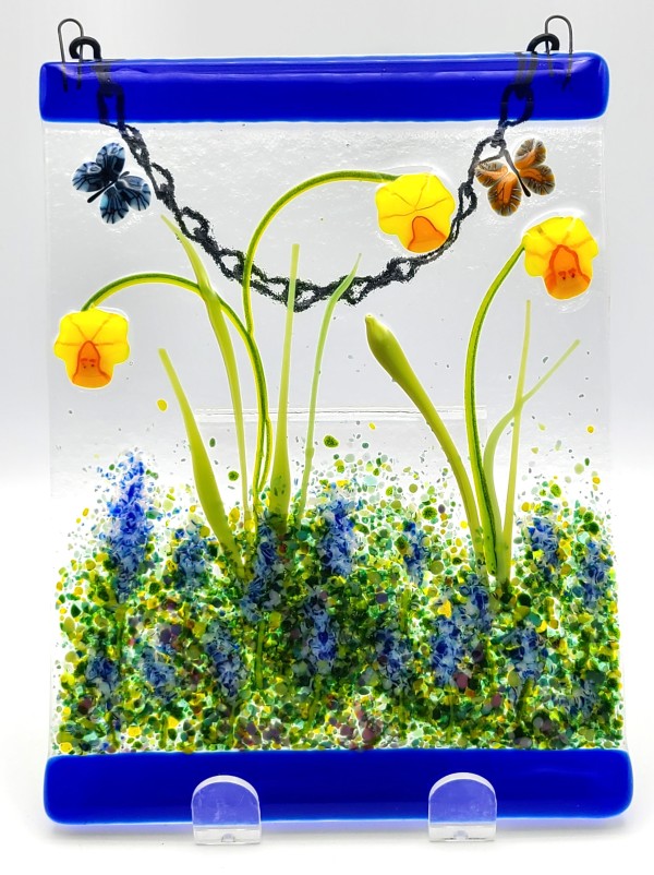 Garden Hanger-Daffodils and Delphiniums by Kathy Kollenburn