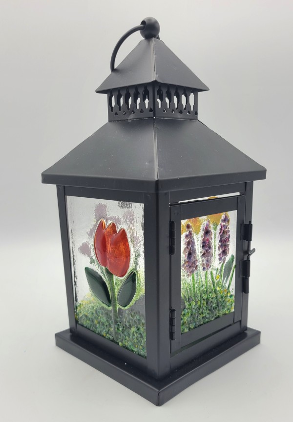 Lantern with Floral Panels, Black by Kathy Kollenburn