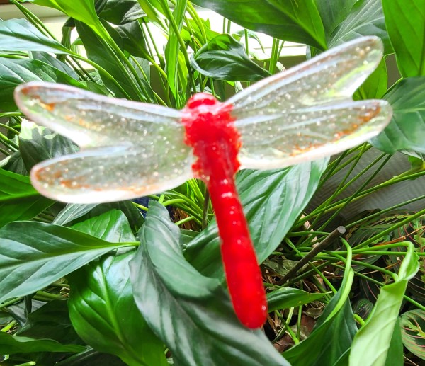 Plant Pick-Dragonfly, Red/Pale Orange, Small by Kathy Kollenburn