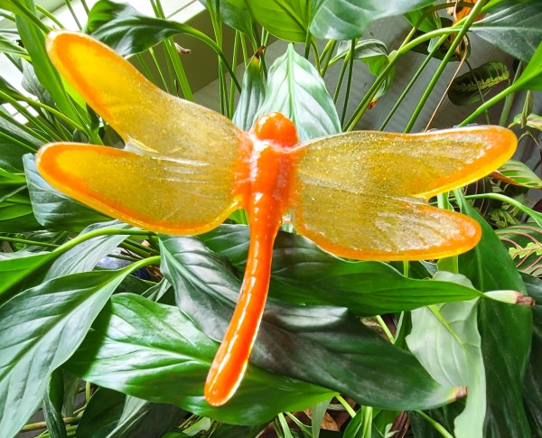 Plant Pick-Dragonfly, Orange/Gold, Large by Kathy Kollenburn
