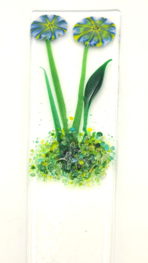 Plant Stake-Blue/Green Flowers by Kathy Kollenburn
