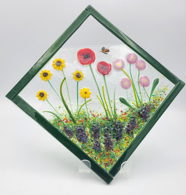 Garden Hanger-Diagonal with Red Poppies, Yellow Sunflowers, Pink Dahlias by Kathy Kollenburn