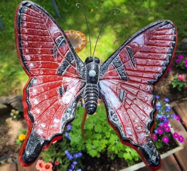 Butterfly Yard Art-Red/White/Black by Kathy Kollenburn