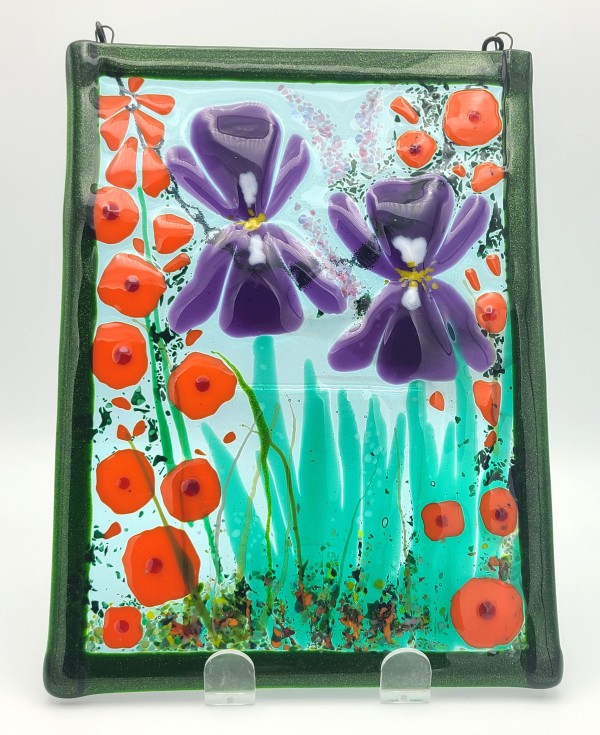 Garden Hanger-Irises and Hollyhocks by Kathy Kollenburn