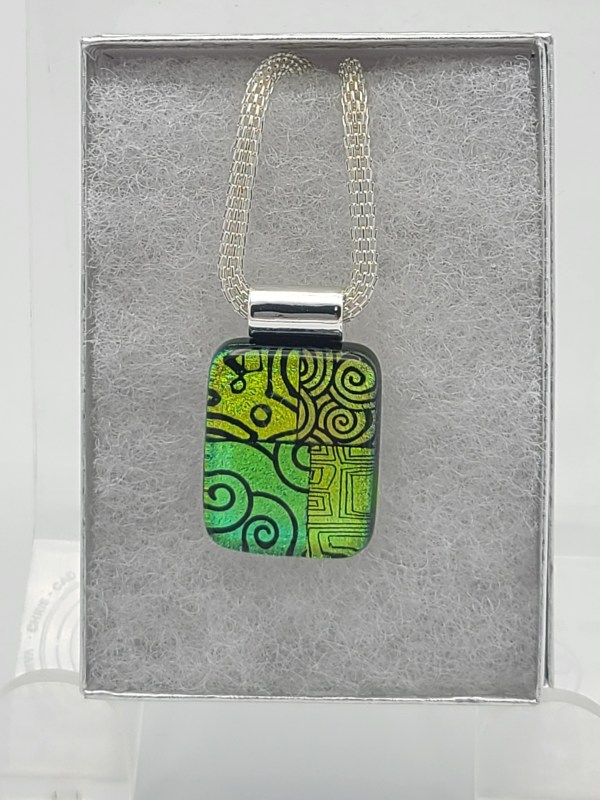 Necklace-Gold and Green Patterned Dichro by Kathy Kollenburn