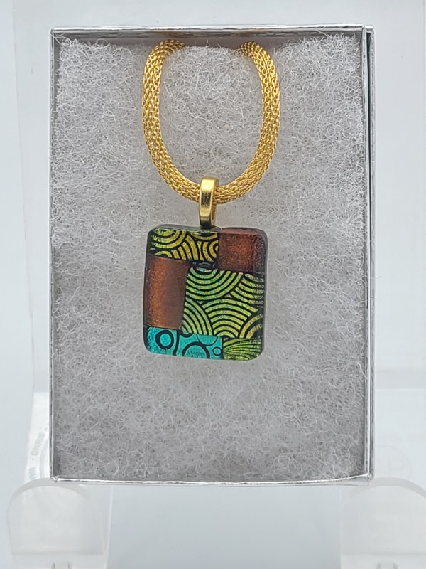 Necklace-Copper and Circular Dichroic Squares by Kathy Kollenburn