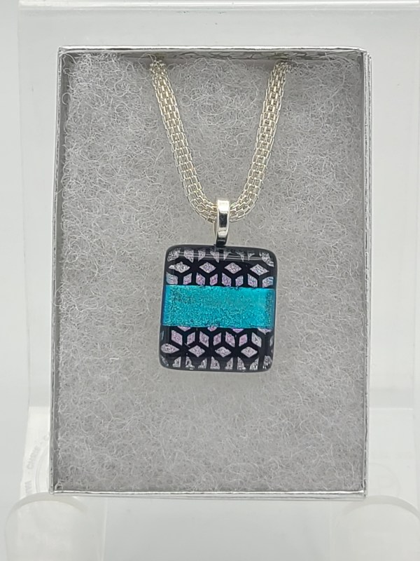 Necklace-Turquoise Dichro through Floral Pattern by Kathy Kollenburn