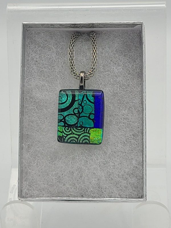 Necklace-Greens/Blues Patterned Dichroic by Kathy Kollenburn