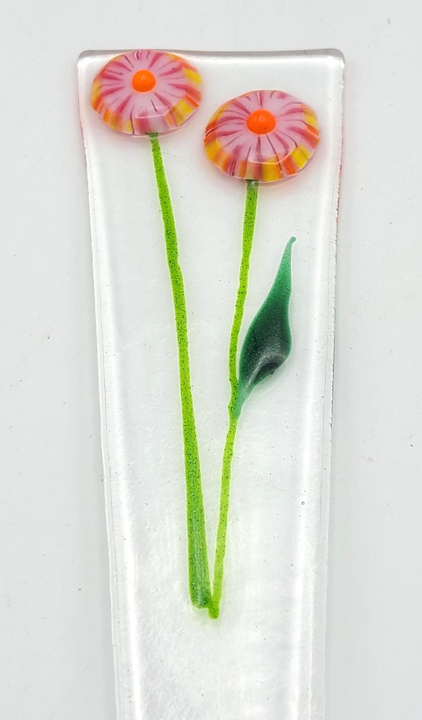 Plant Stake-Pink/Orange Stripy Flowers by Kathy Kollenburn